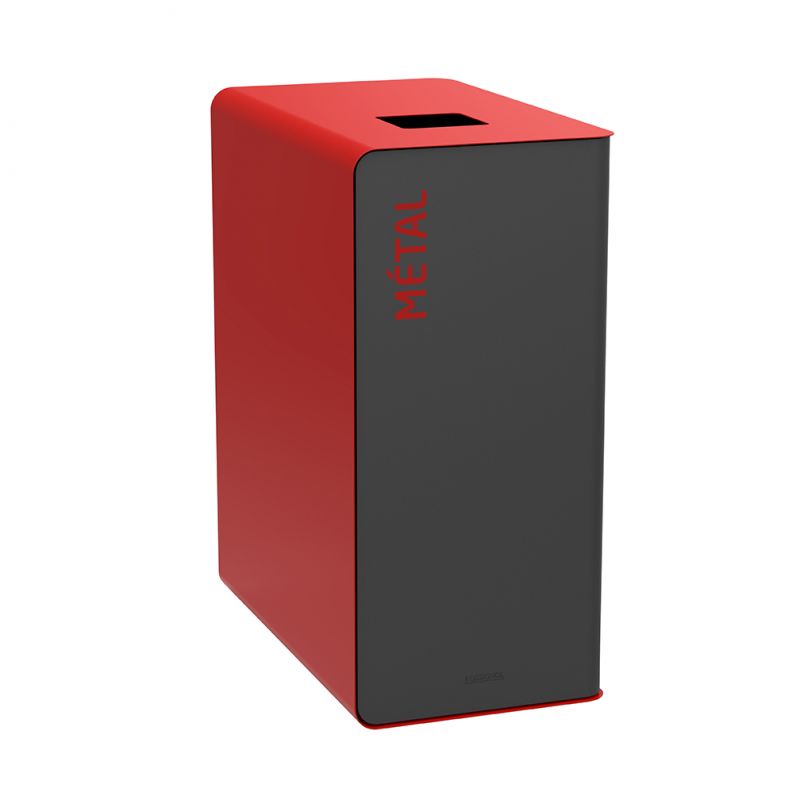 Poubelle de tri métaux en acier gris rouge Cubatri Poubelle de tri métaux en acier gris rouge Cubatri
