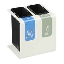 Poubelle de tri sélectif 2 bacs en métal blanc Tribu