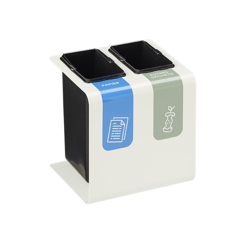 Poubelle de tri sélectif 2 bacs en métal blanc Tribu Poubelle de tri sélectif 2 bacs en métal blanc Tribu