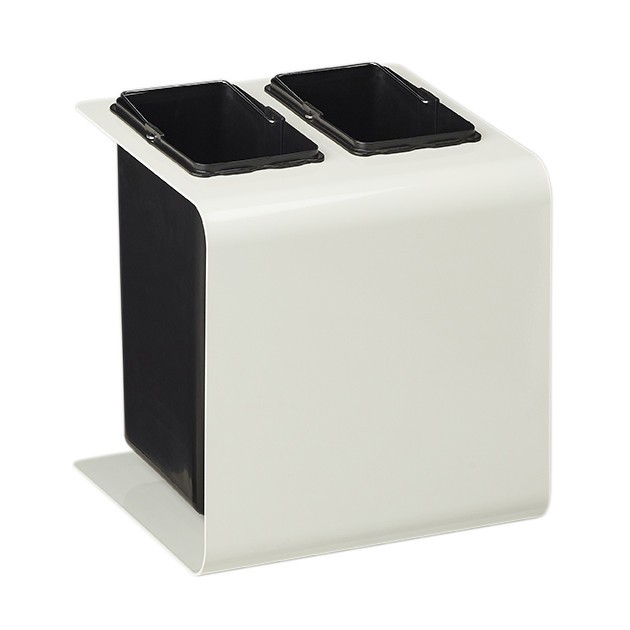 Poubelle de tri sélectif 2 bacs en métal blanc Tribu Poubelle de tri sélectif 2 bacs en métal blanc Tribu