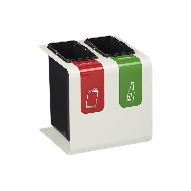 Poubelle de tri sélectif 2 bacs en métal blanc Tribu Poubelle de tri sélectif 2 bacs en métal blanc Tribu