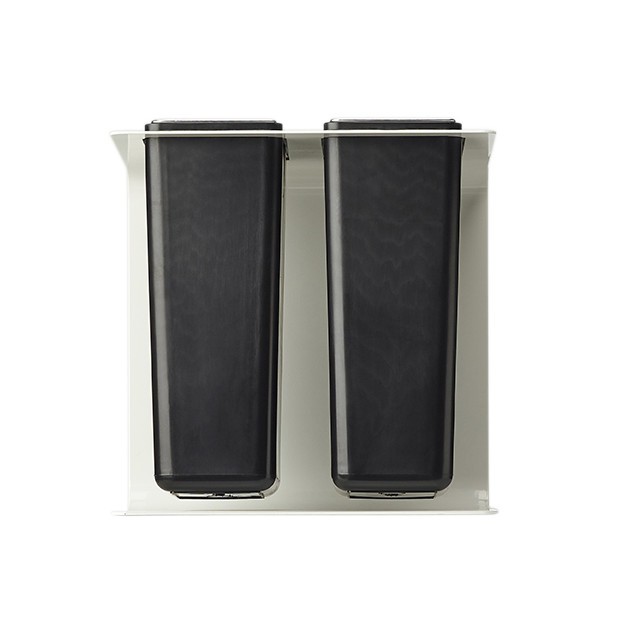 Poubelle de tri sélectif 2 bacs en métal blanc Tribu Poubelle de tri sélectif 2 bacs en métal blanc Tribu