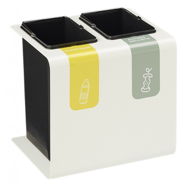Poubelle de tri sélectif 2 bacs en métal blanc Tribu Poubelle de tri sélectif 2 bacs en métal blanc Tribu