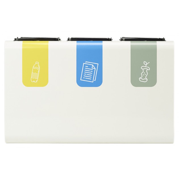 Poubelle de tri sélectif 3 bacs en acier blanc Tribu Poubelle de tri sélectif 3 bacs en acier blanc Tribu