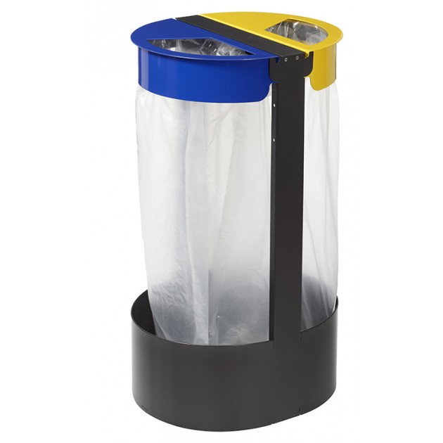 Poubelle tri sélectif double flux support sac vigipirate bleu / jaune Citwin Premium 2 x 75L