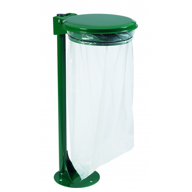 Support sac poubelle sur pied platine avec couvercle 110 L Ecollecto vert