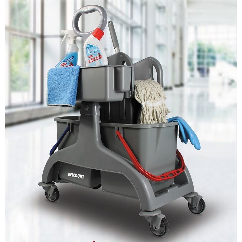 Chariot de ménage compact 2 seaux professionnel DELCOURT Chariot de ménage compact 2 seaux professionnel DELCOURT