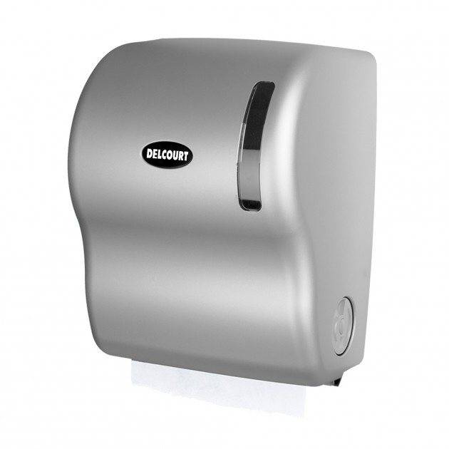 Distributeur essuie-mains autocoupant pour rouleau DELCOURT Gris métalisé