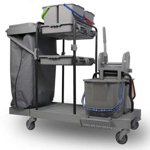 Chariot de ménage 6 seaux avec presse et porte-sac 120 L Chariot de ménage 6 seaux avec presse et porte-sac 120 L