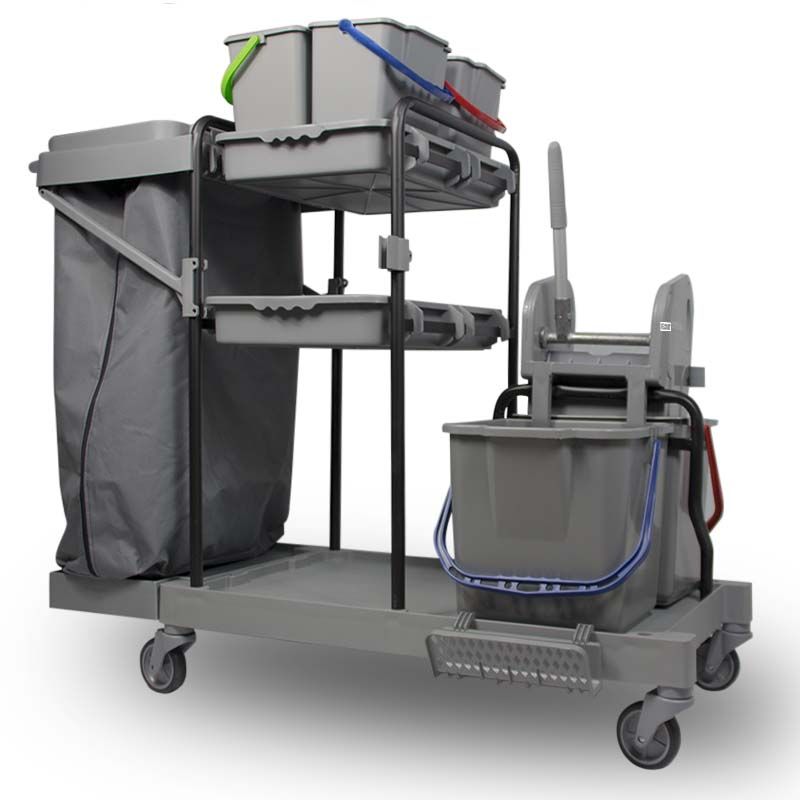 Chariot de ménage 6 seaux avec presse et porte-sac 120 L Chariot de ménage 6 seaux avec presse et porte-sac 120 L