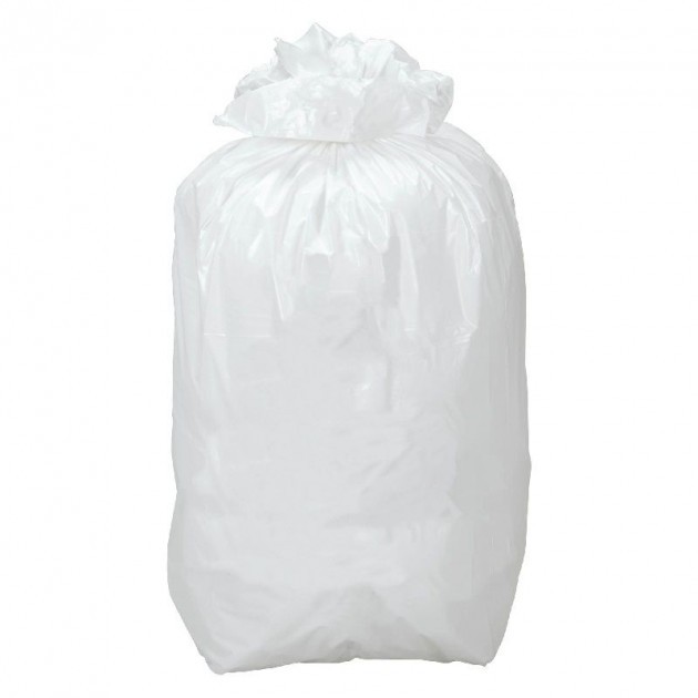 Sac poubelle recyclé blanc fermeture lien classique Delcourt 50 L - carton de 500