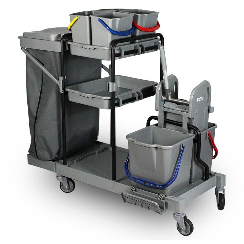 Chariot de ménage 6 seaux avec presse et porte-sac 120 L Chariot de ménage 6 seaux avec presse et porte-sac 120 L