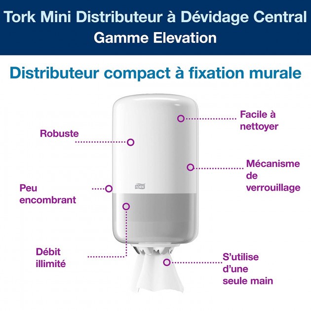 Distributeur essuie-mains à dévidage central blanc Tork M1/M2