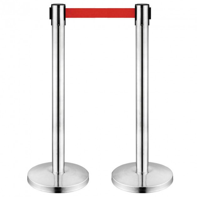 2 poteaux de guidage chromés à sangle rétractable rouge 2 poteaux de guidage chromés à sangle rétractable rouge