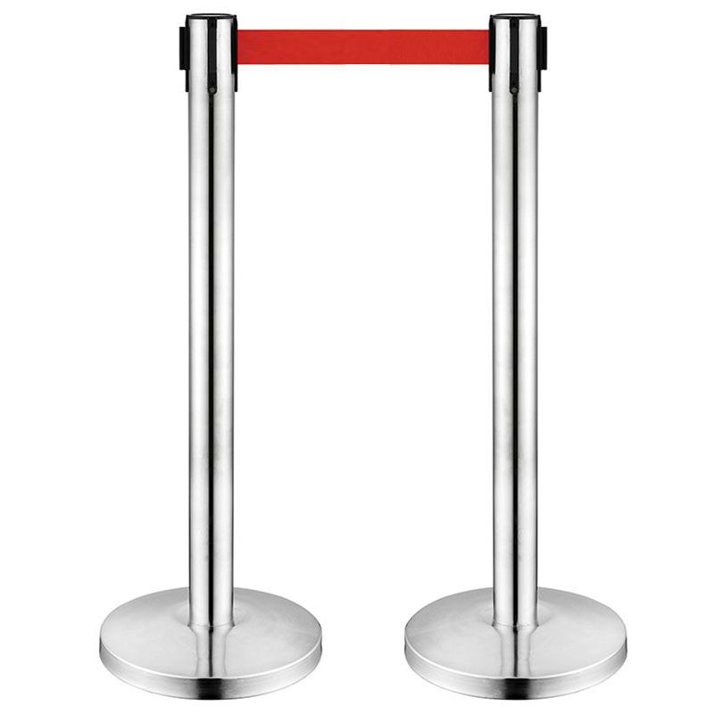 2 poteaux de guidage chromés à sangle rétractable rouge 2 poteaux de guidage chromés à sangle rétractable rouge