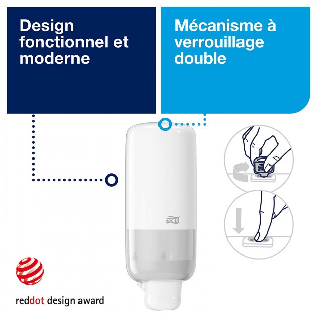Distributeur pour cartouches de savon - blanc 1 L Tork S1 Distributeur pour cartouches de savon - blanc 1 L Tork S1