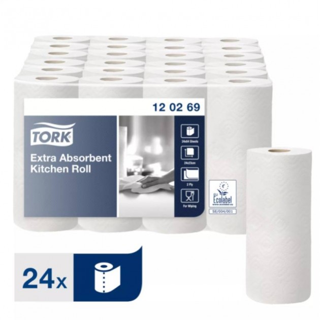 Essuie tout ménager blanc 2 plis Tork - colis de 24 rouleaux