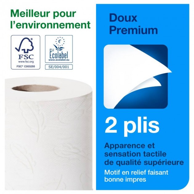 Tork Papier toilette rouleau extra doux Mid-Size sans mandrin Premium - 3  plis, 472139, Papier toilette, Recharges