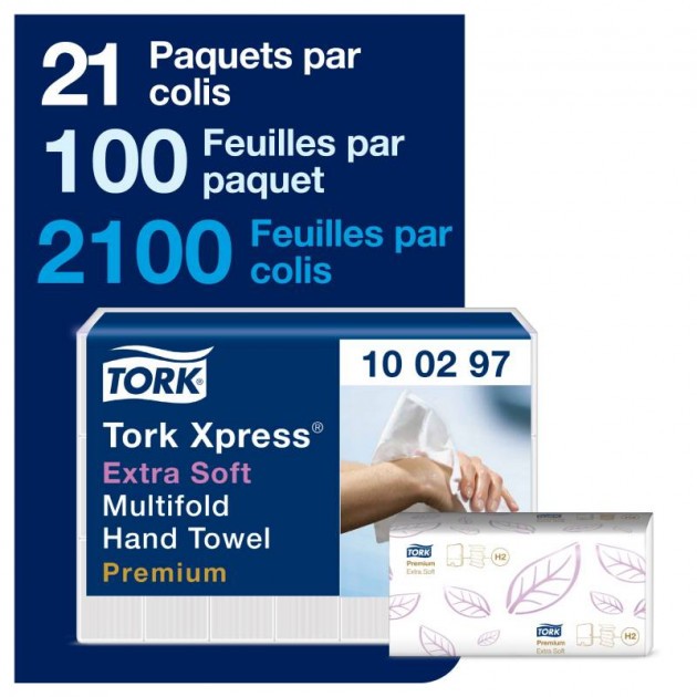 Essuie-mains Ecolabel pliage en W Tork H2 - colis de 21 paquets de 100 feuilles Essuie-mains Ecolabel pliage en W Tork H2 - colis de 21 paquets de 100 feuilles