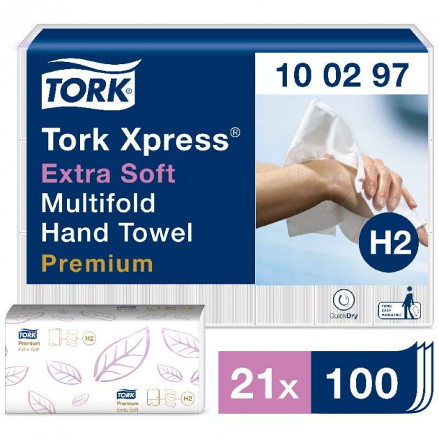 Essuie-mains Ecolabel pliage en W Tork H2 - colis de 21 paquets de 100 feuilles Essuie-mains Ecolabel pliage en W Tork H2 - colis de 21 paquets de 100 feuilles