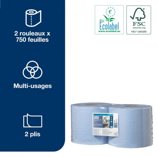 Bobine d'essuyage industriel bleu Plus Combi Roll Tork - colis de 2 rouleaux Bobine d'essuyage industriel bleu Plus Combi Roll Tork - colis de 2 rouleaux