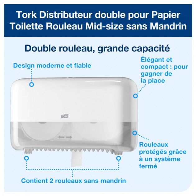 Distributeur papier toilette double rouleaux Tork T7 : HPI26