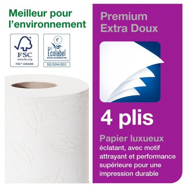 Papier toilette blanc extra doux Premium 4 plis Écolabel Papier toilette blanc extra doux Premium 4 plis Écolabel