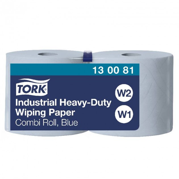 Papier d'essuyage industriel bleu 3 plis Ultra Résistant Combi Roll Tork - colis de 2 bobines de 350 feuilles