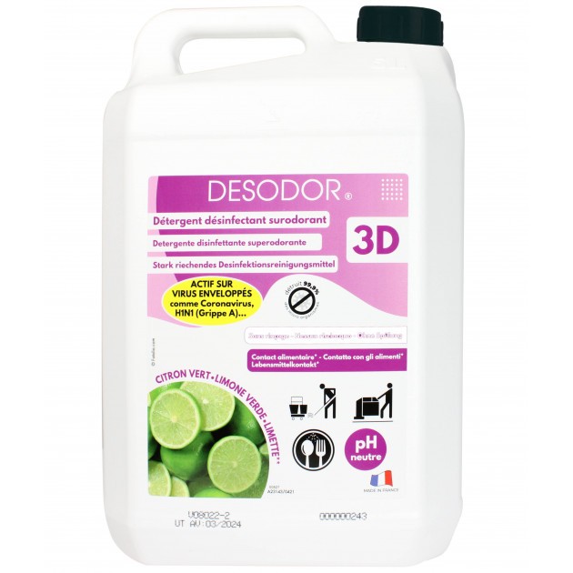 Nettoyant Desodor 3D citron vert  bidon de 5 L norme EN14476