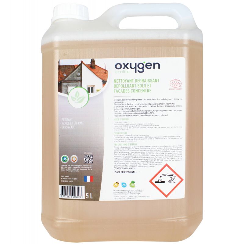 Nettoyant dépolluant sol façade toiture concentré Ecocert 5 L Nettoyant dépolluant sol façade toiture concentré Ecocert 5 L