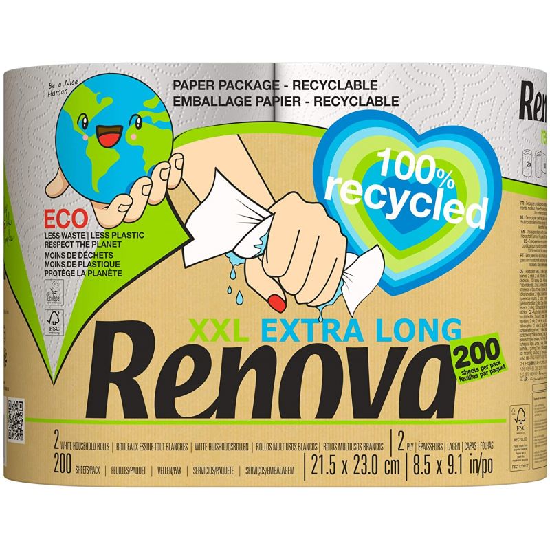 Essuie tout recyclé 2 plis Renova 24 rouleaux Essuie tout recyclé 2 plis Renova 24 rouleaux
