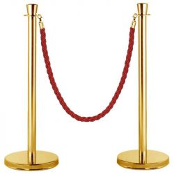 2 poteaux de guidage à corde tête plate avec cordon rouge tressé or