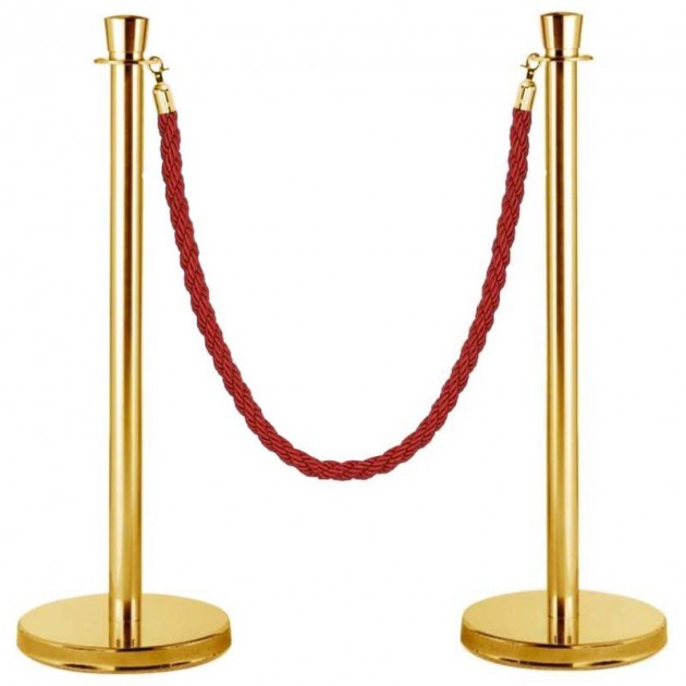 2 poteaux de guidage à corde tête plate avec cordon rouge tressé or 2 poteaux de guidage à corde tête plate avec cordon rouge tressé or