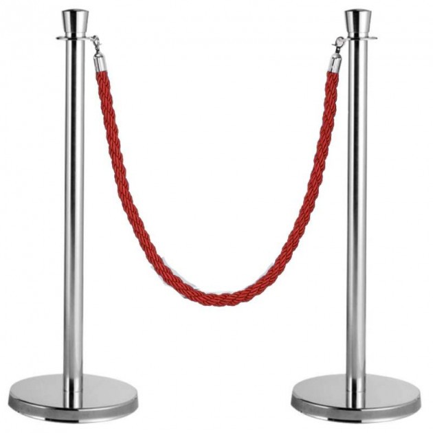 2 poteaux de guidage à corde tête plate avec cordon rouge tressé 2 poteaux de guidage à corde tête plate avec cordon rouge tressé