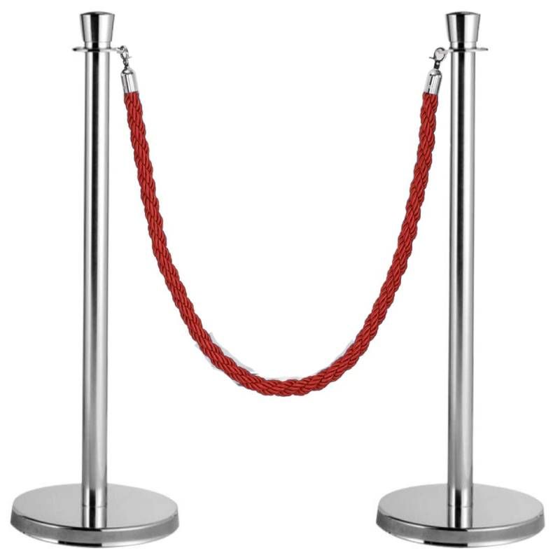 2 poteaux de guidage à corde tête plate avec cordon rouge tressé 2 poteaux de guidage à corde tête plate avec cordon rouge tressé