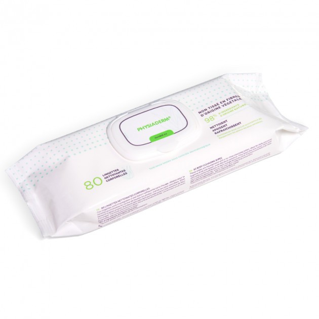 Lingettes nettoyantes corps biodégradables x80 Physiaderm