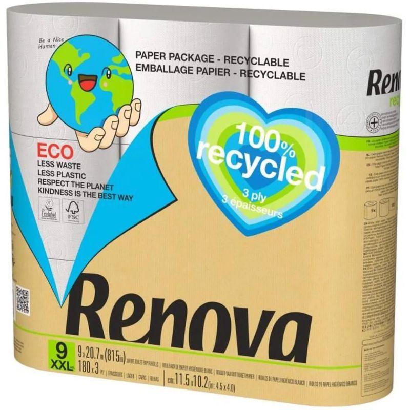 Papier toilette recyclé 3 plis 72 rouleaux Renova Papier toilette recyclé 3 plis 72 rouleaux Renova