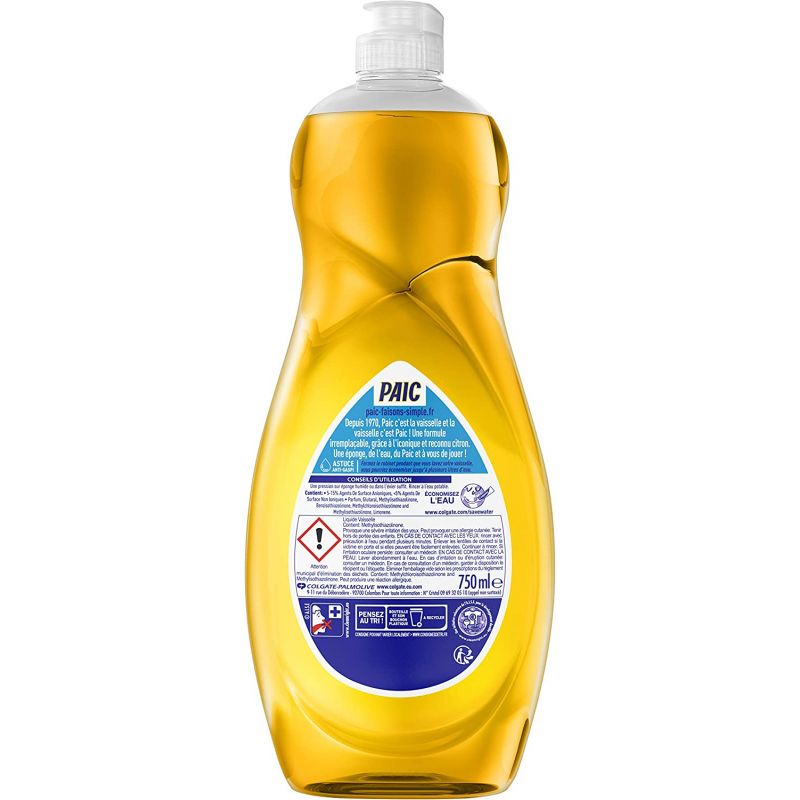 Liquide vaisselle mains citron 750 ml Paic - lot de 3 Liquide vaisselle mains citron 750 ml Paic - lot de 3