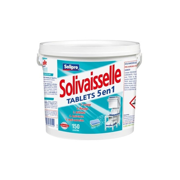 Pastilles lave-vaisselle 5 en 1 Solivaisselle - seau de 150 Pastilles lave-vaisselle 5 en 1 Solivaisselle - seau de 150