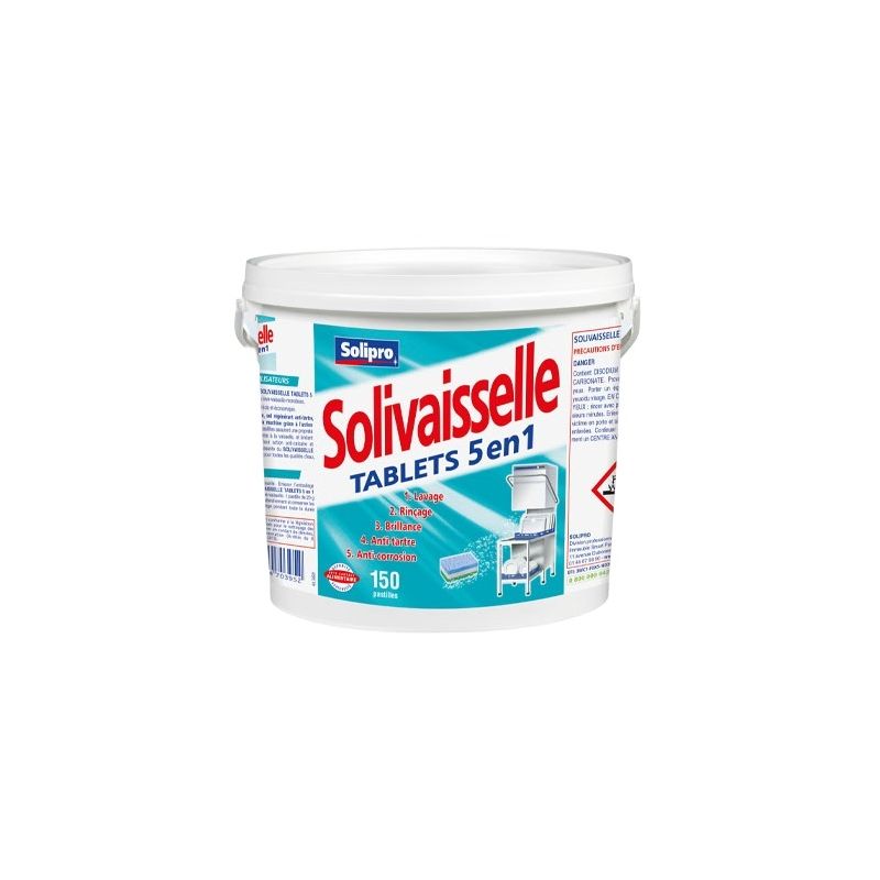 Pastilles lave-vaisselle 5 en 1 Solivaisselle - seau de 150 Pastilles lave-vaisselle 5 en 1 Solivaisselle - seau de 150