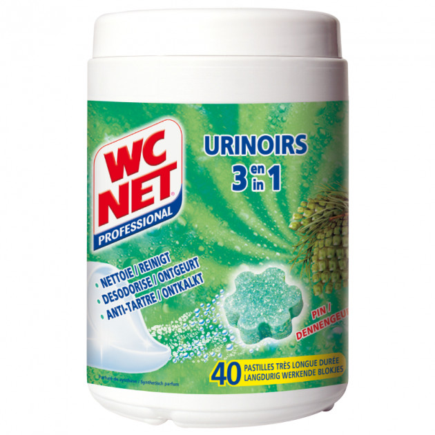 Pastille urinoir désodorisante détartrante en promo 3 en 1 WC NET - boîte de 40
