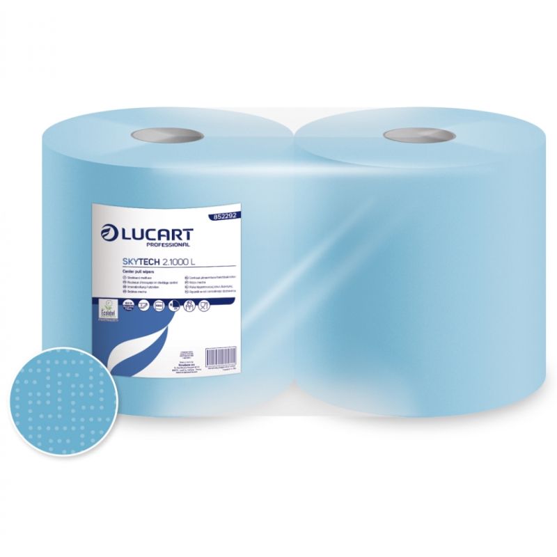 Bobine essuie mains dévidage central bleu - colis de 2 rouleaux