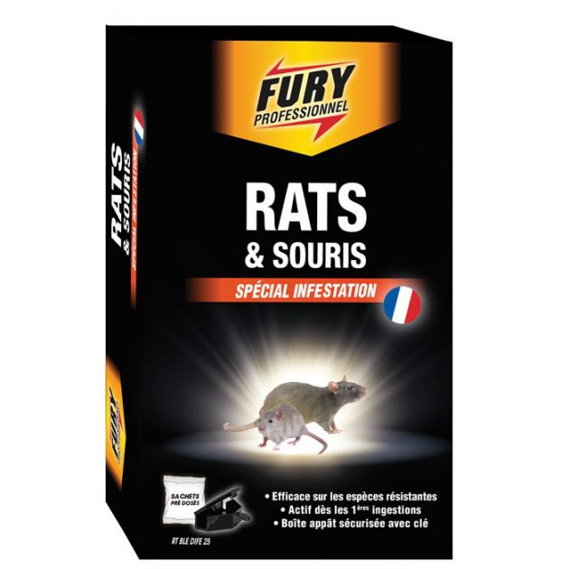 Raticide Souricide Fury - boite d'appât avec 7 sachets