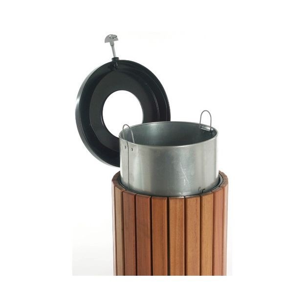 Poubelle Extérieur Ronde Métal Aspect bois 40L + seau