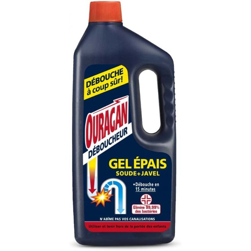 Gel déboucheur siphons et canalisations Ouragan 1 L - lot de 2
