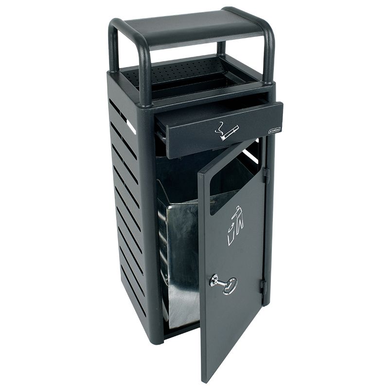 Poubelle cendrier en métal gris anthracite profil ouvert 24L