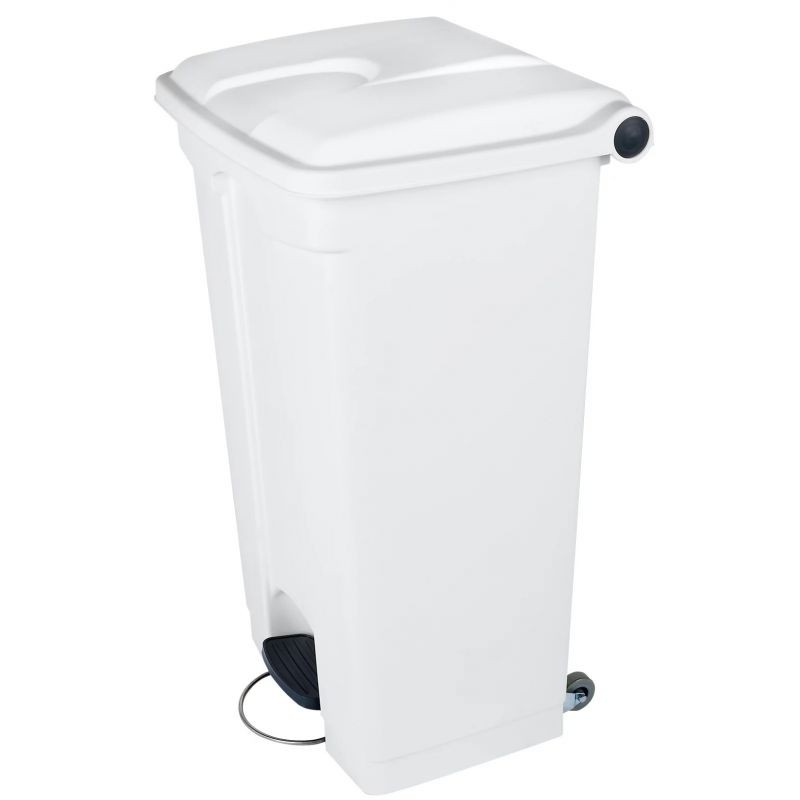 Poubelle à pédale mobile alimentaire plastique blanc