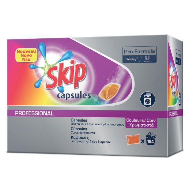 Lessive capsule liquide Pods Skip pro x184 capsules couleur