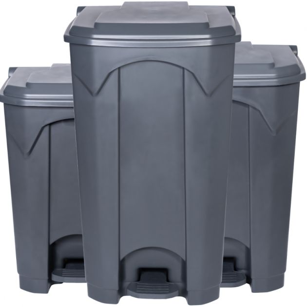 Poubelle grise à pédale couvercle gris HACCP Professionnel