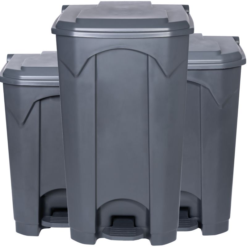 Poubelle grise à pédale couvercle gris HACCP Professionnel